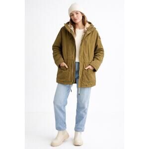 Burton Olive Utility Albury Parka Sherpa Removable Hood Floral Lining Large Ski